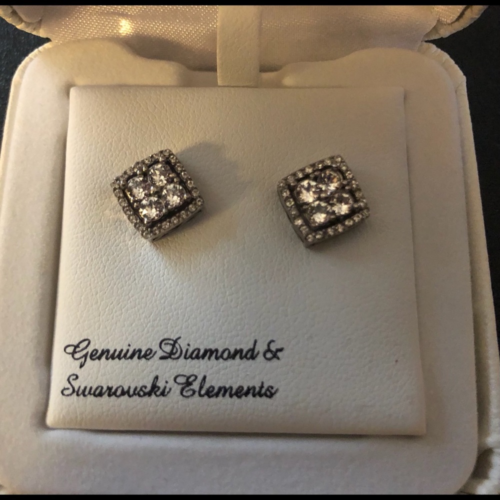 Diamond and Swarovski sterling silver earrings